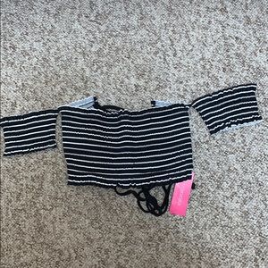 Swim suit top black striped never worn